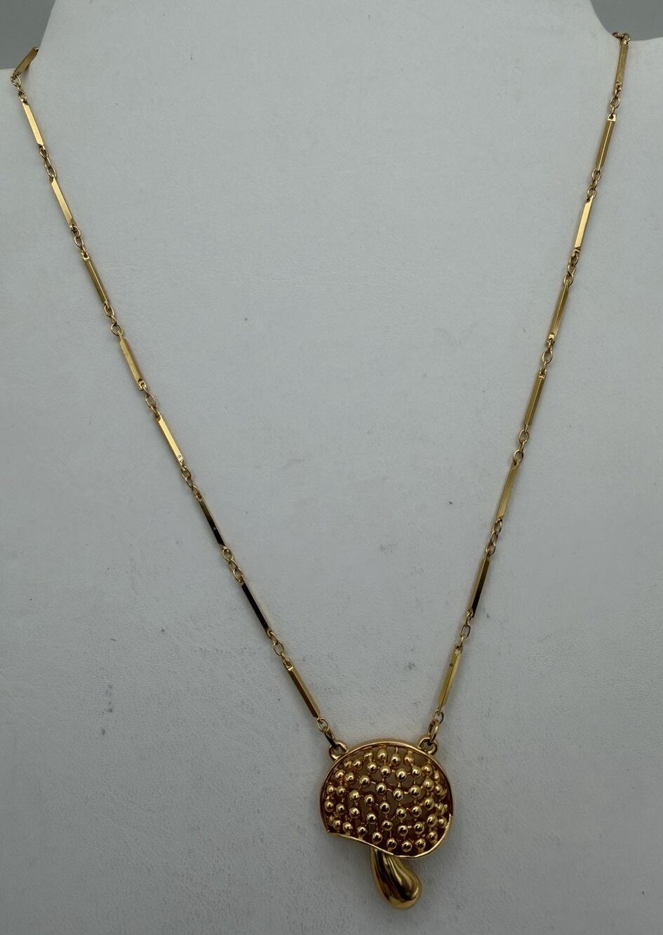 Trifari Mushroom Pendant Necklace Gold Tone Signed 16" Chain